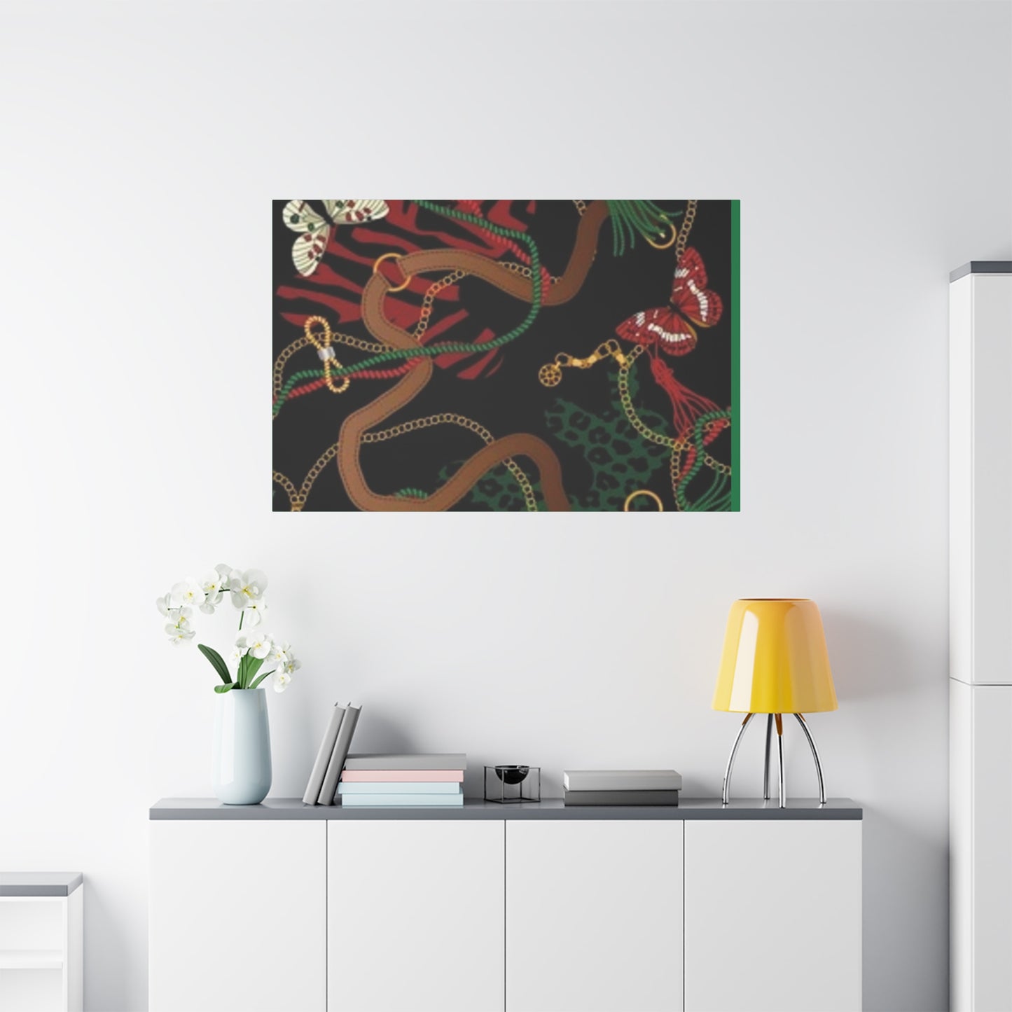 Elegant Matte Canvas Wall Art - Unique Mixed Pattern with Butterflies & Chains