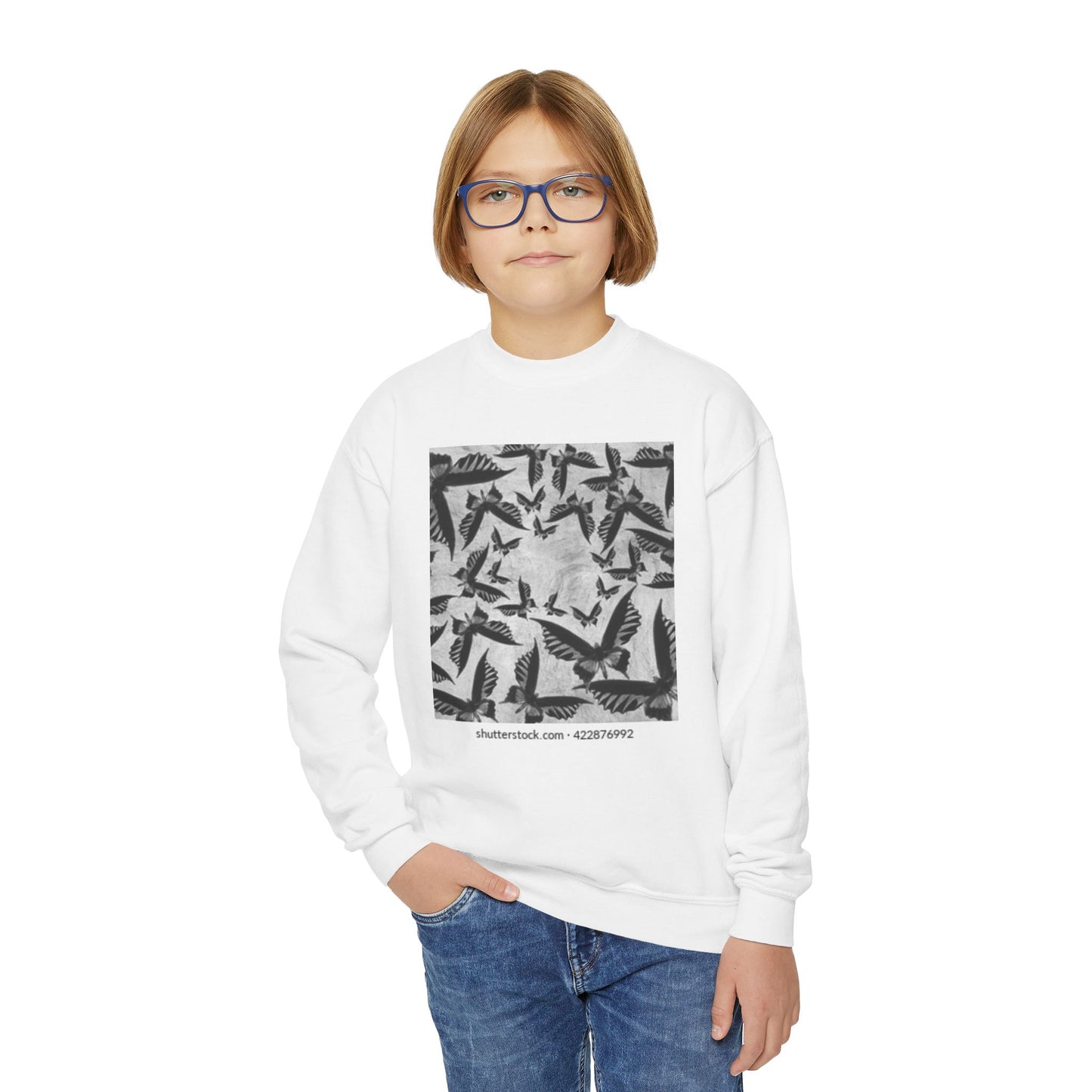 Youth Crewneck Sweatshirt - Stylish Black & White Bird Design