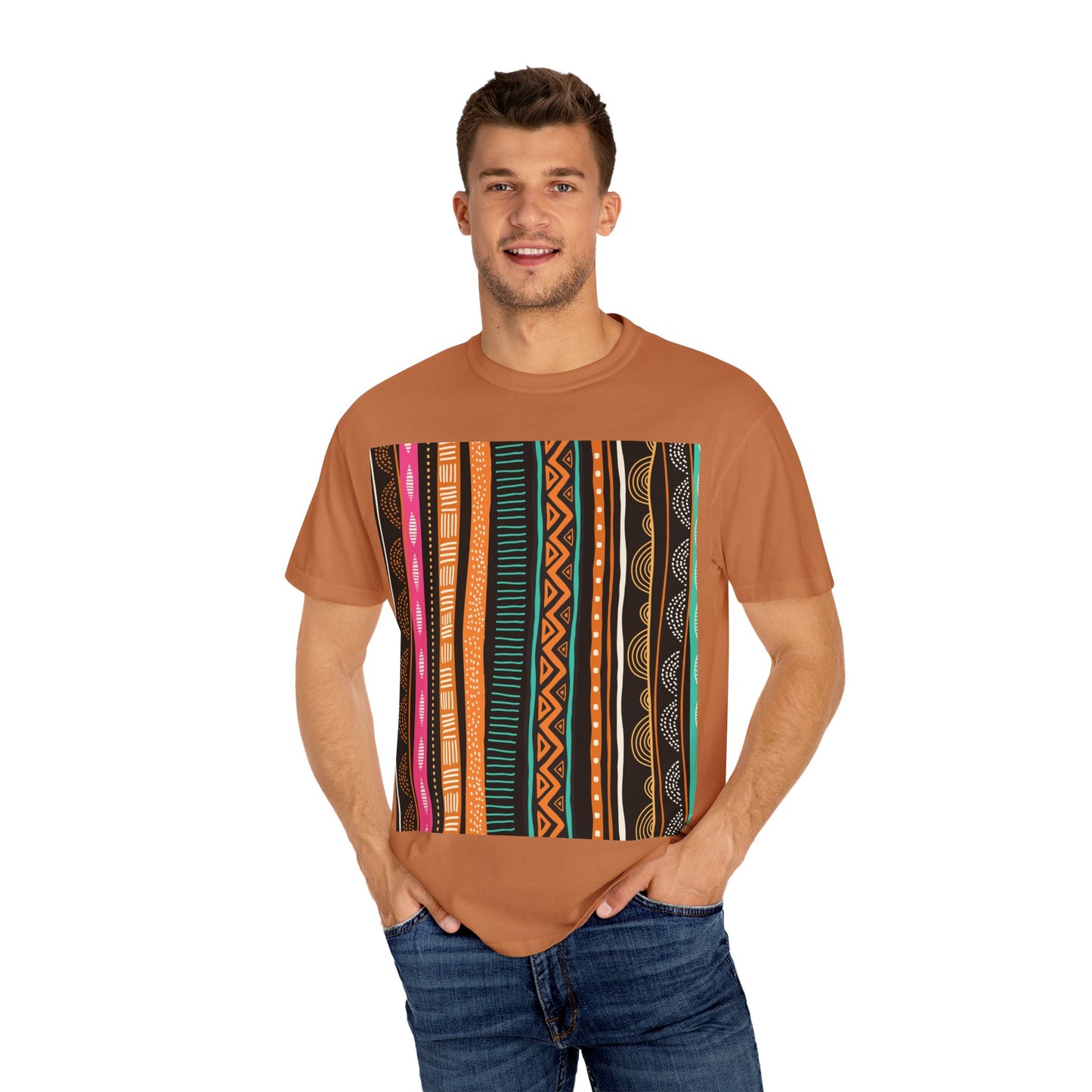 Vibrant Graphic Unisex T-Shirt - Colorful Tribal Stripes Design