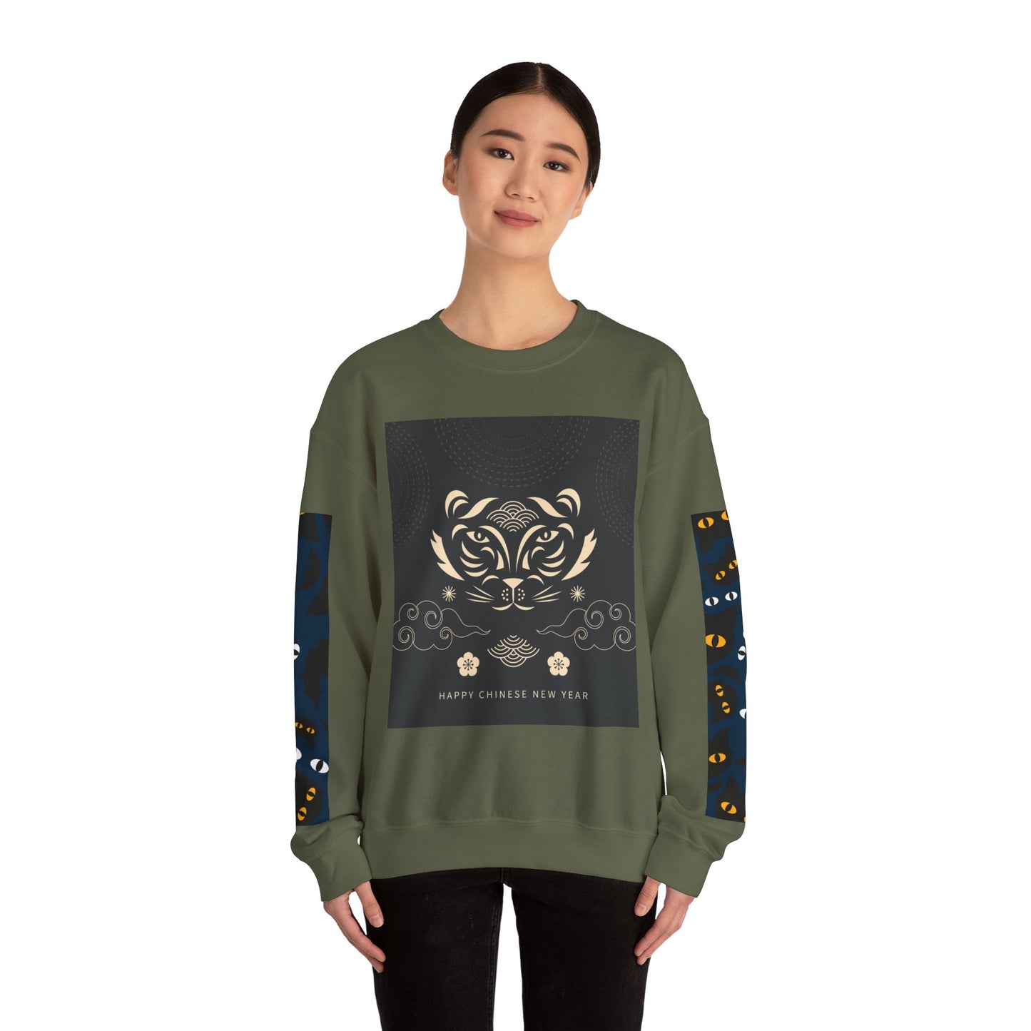 Halloween-Themed Unisex Crewneck Sweatshirt with Spooky Eyes and Bird Design