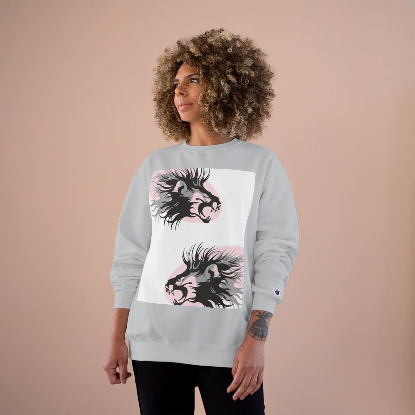 Fierce Lion Champion Sweatshirt - Bold Graphic, Unisex Casualwear