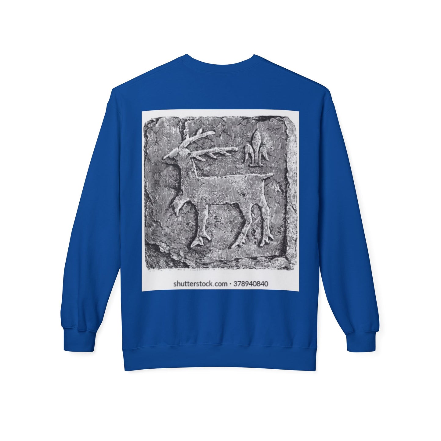 Vintage-Inspired Fleece Crewneck Sweatshirt with Ancient Deer Design