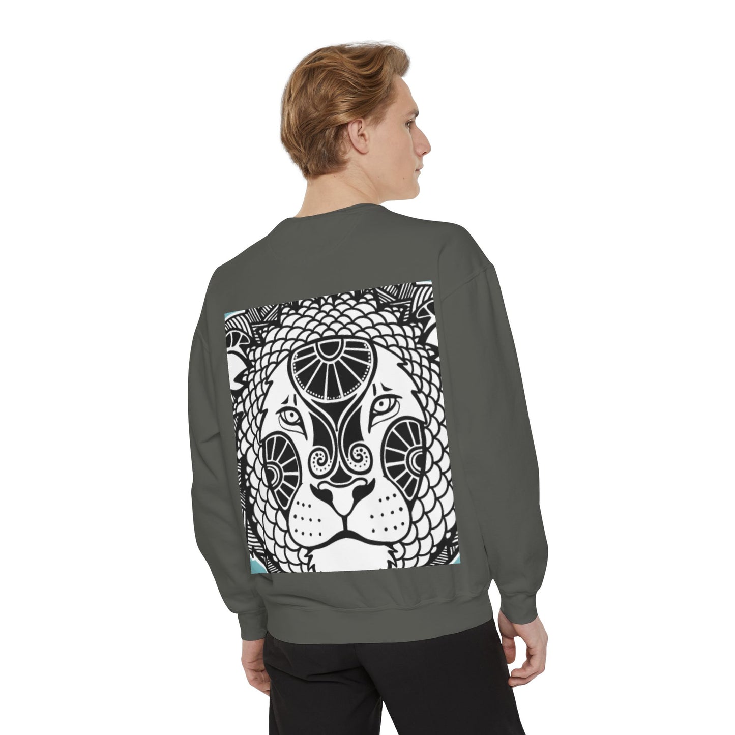 Bohemian Lion Unisex Garment-Dyed Sweatshirt - Cozy & Stylish Animal Graphic Tee for Nature Lovers