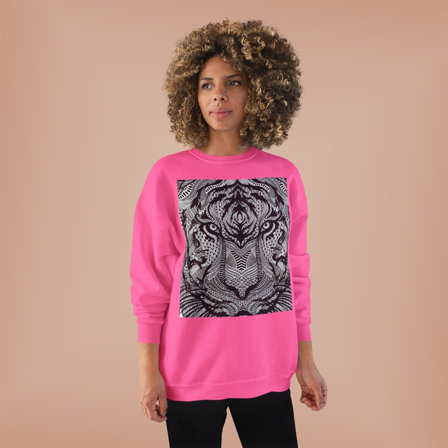 Unisex EcoSmart Tiger Graphic Crewneck Sweatshirt - Bold Black & White Design