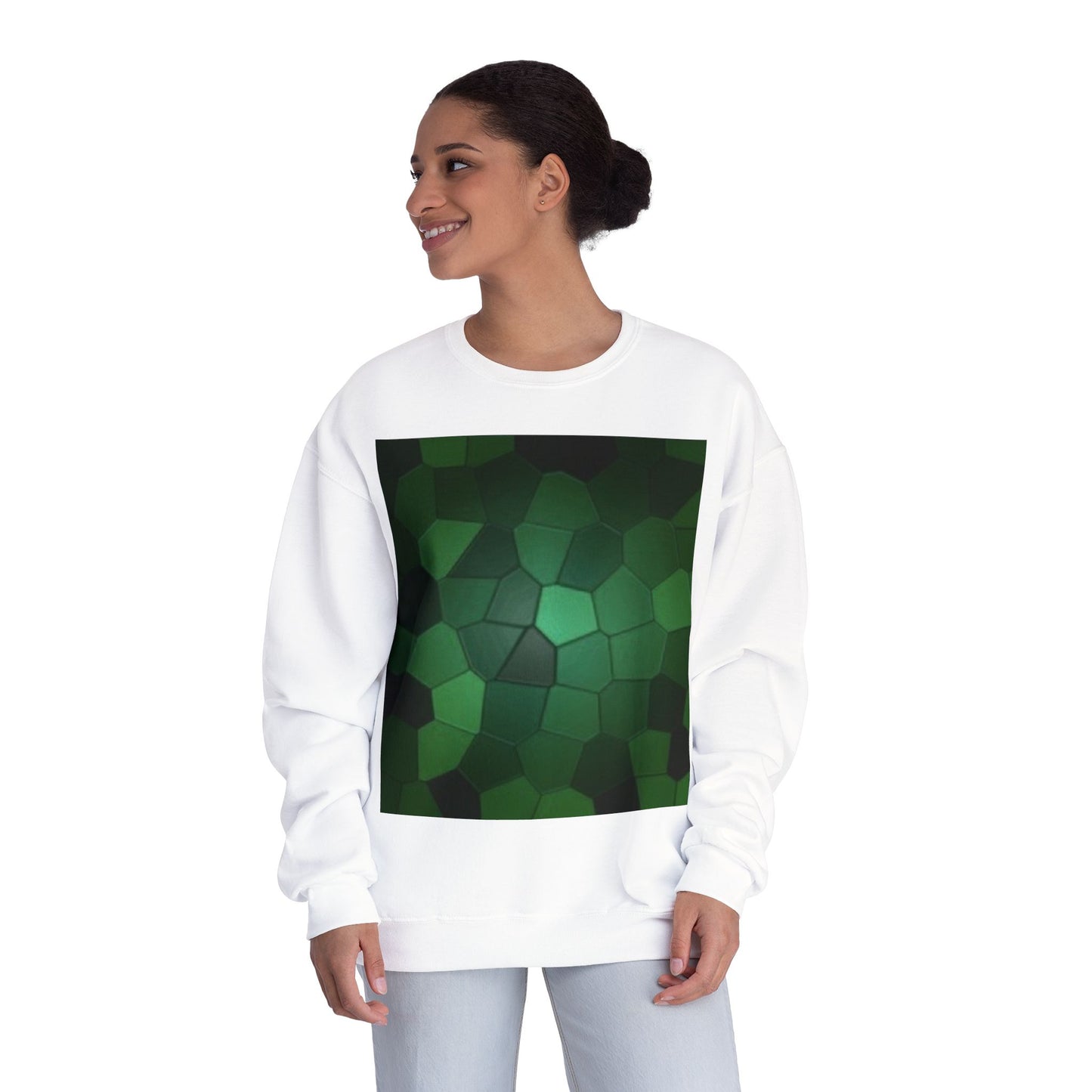 Eco-Friendly Green Hexagon Crewneck Sweatshirt | Unisex Design