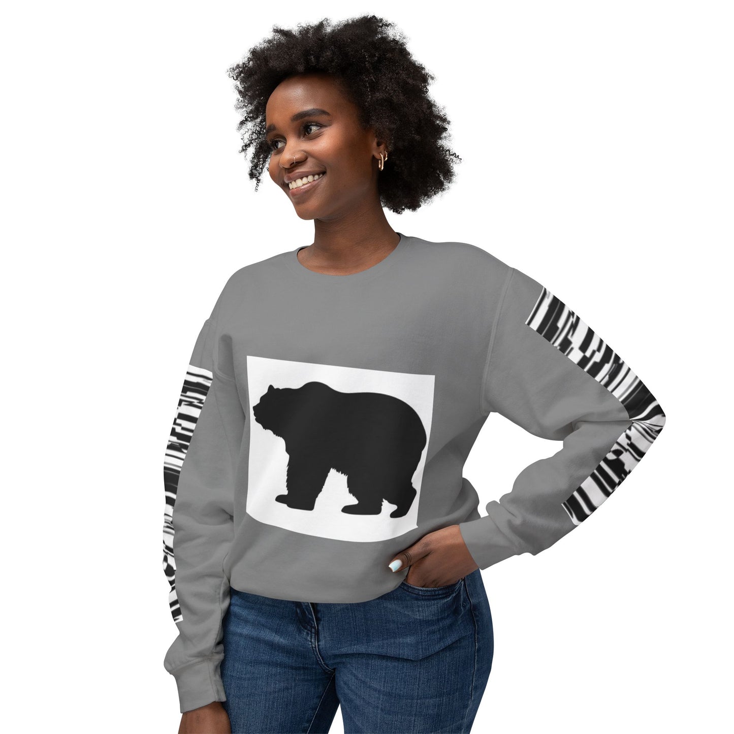 Stylish Bear Graphic Unisex Lightweight Crewneck Sweatshirt