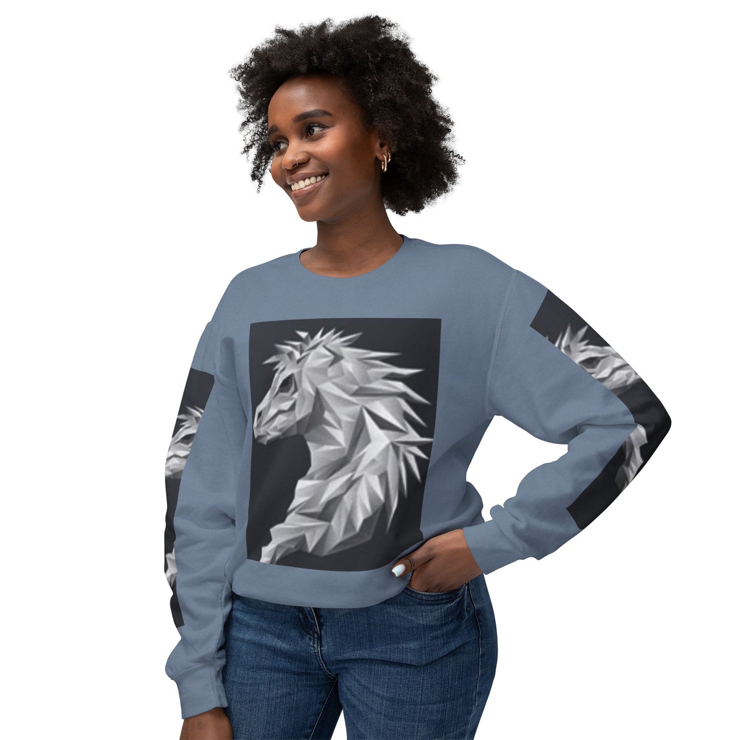 Unisex Lightweight Crewneck Sweatshirt - Stylish Geometric Horse Design