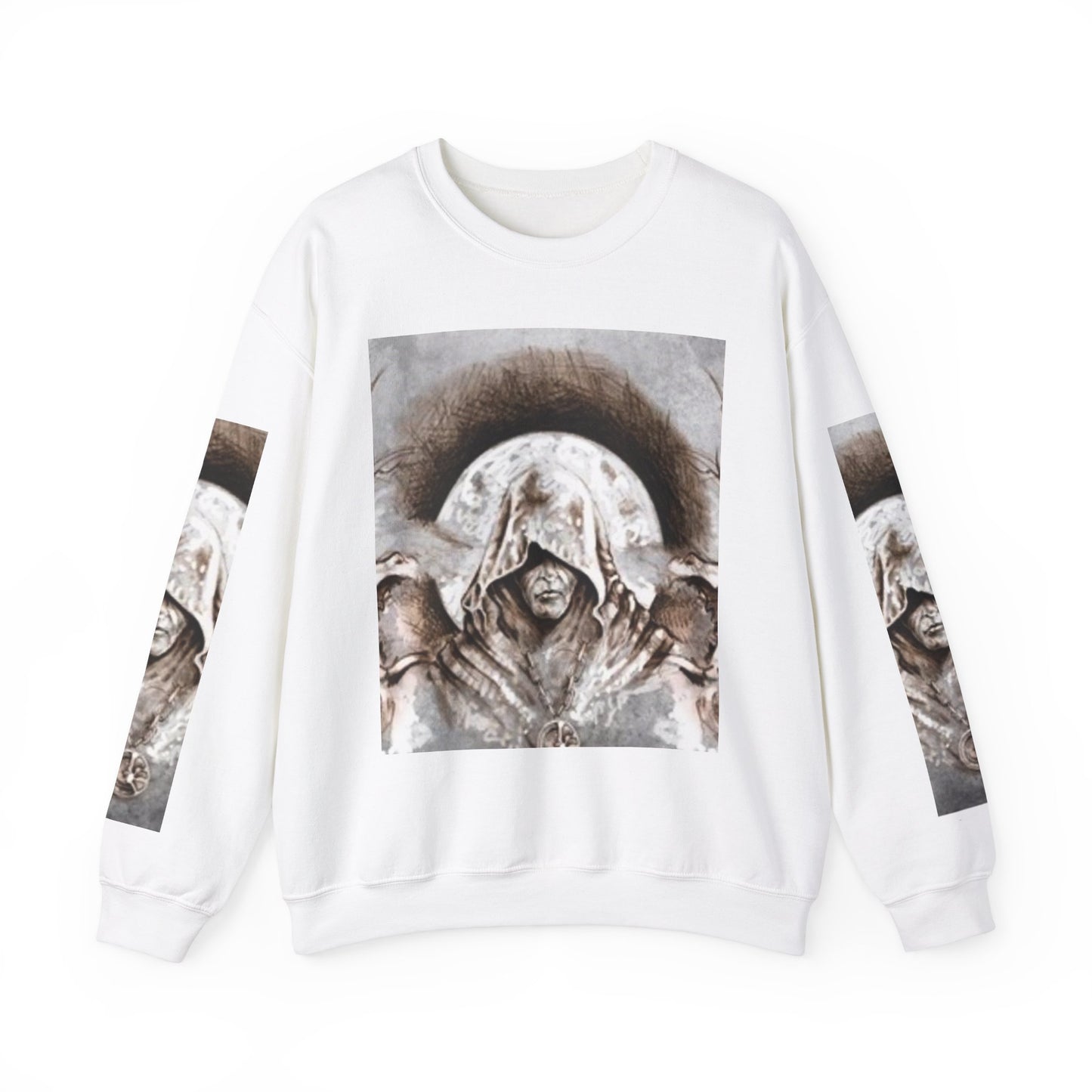 Mystical Hooded Figure Unisex Crewneck Sweatshirt - Fantasy Apparel for Dreamers