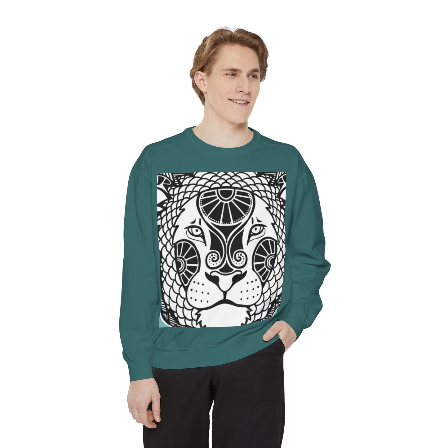Bohemian Lion Unisex Garment-Dyed Sweatshirt - Cozy & Stylish Animal Graphic Tee for Nature Lovers