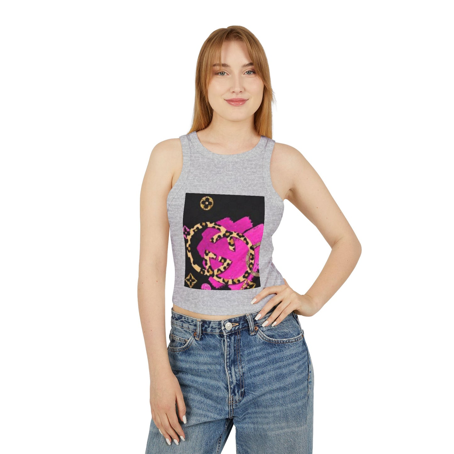 Chic Women's Micro Rib Racer Tank Top with Bold Graphic Print