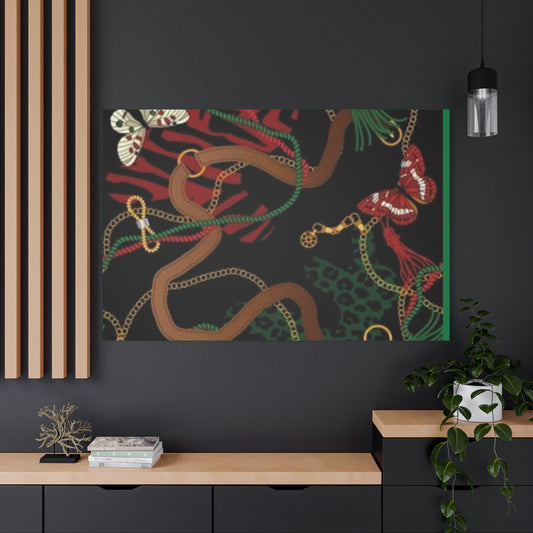 Elegant Matte Canvas Wall Art - Unique Mixed Pattern with Butterflies & Chains