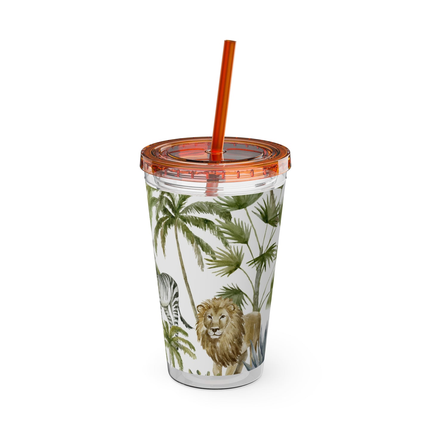 Sunsplash Jungle Tumbler with Straw - 16oz Tropical Wildlife Drinkware