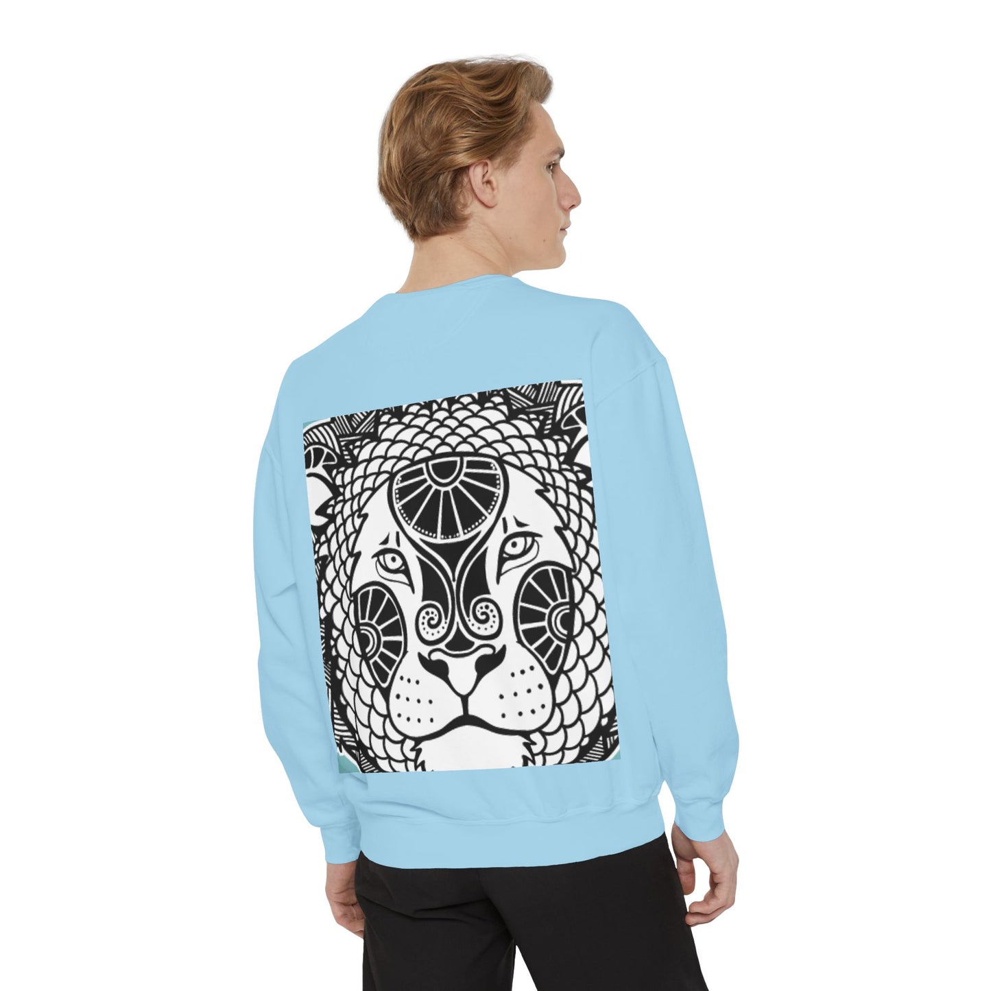 Bohemian Lion Unisex Garment-Dyed Sweatshirt - Cozy & Stylish Animal Graphic Tee for Nature Lovers
