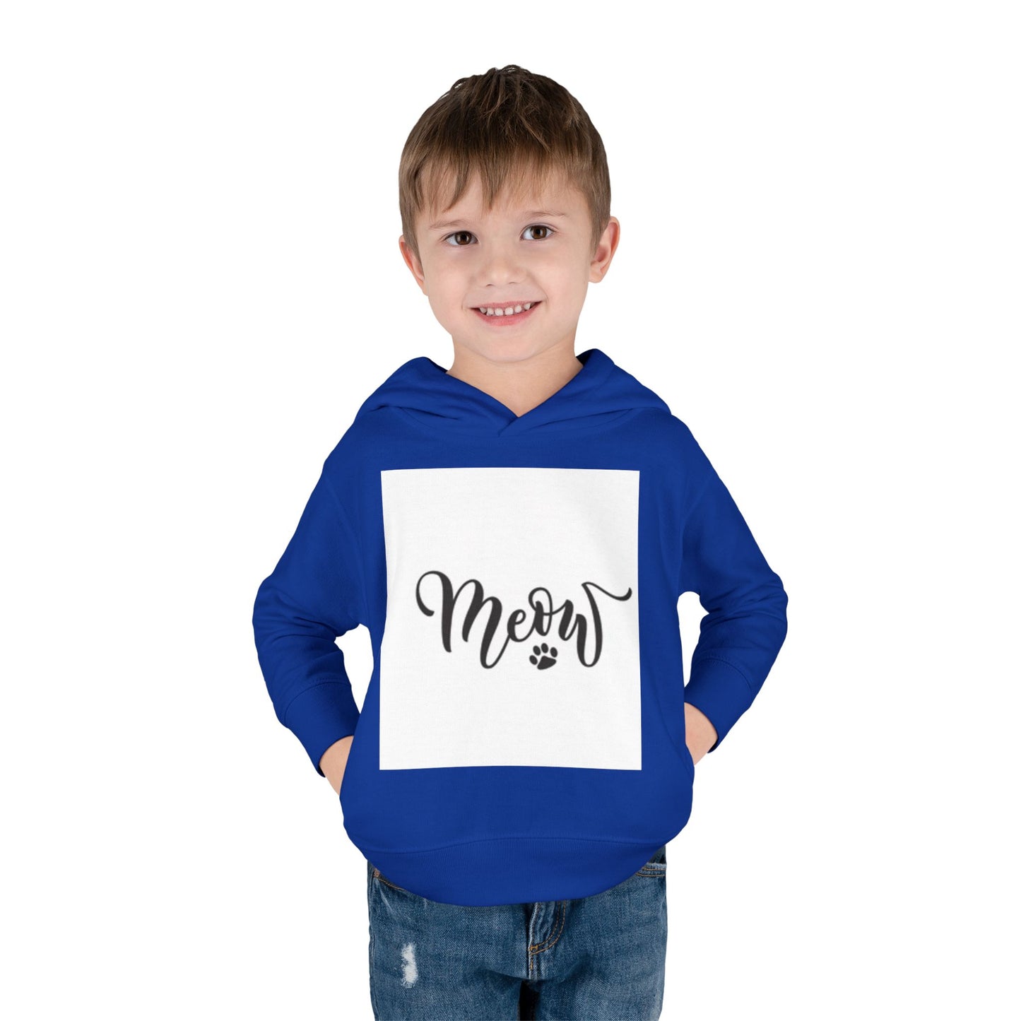 Cute Toddler Pullover Fleece Hoodie - 'Meow' Cat Design