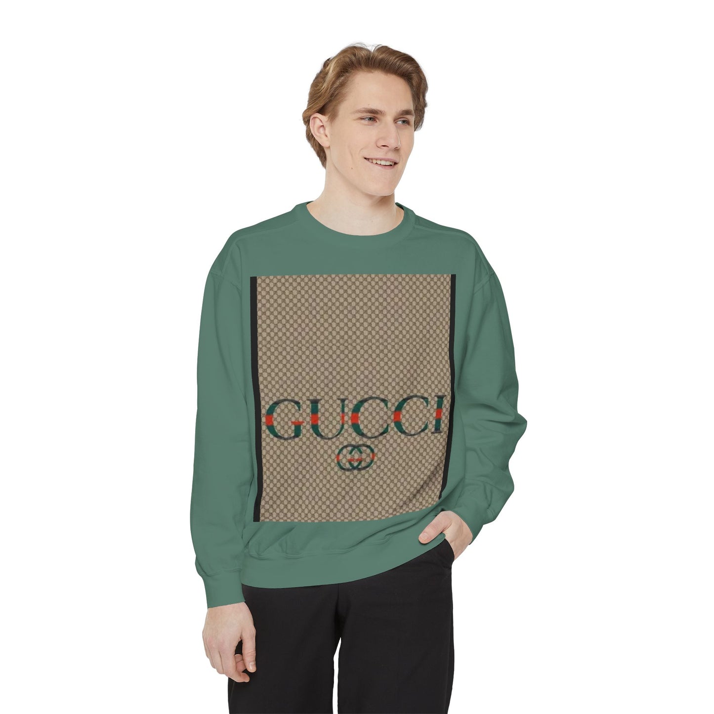 Fashionable Unisex Garment-Dyed Sweatshirt with GUCCI Design