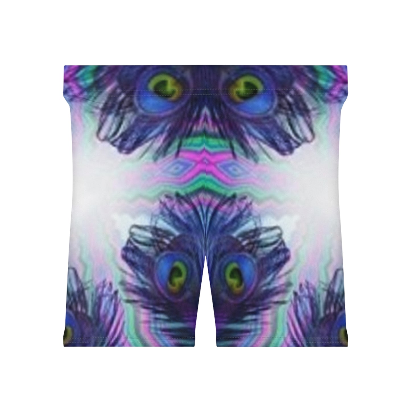 Vibrant Peacock Print Biker Shorts for Women - Perfect for Workouts and Casual Wear