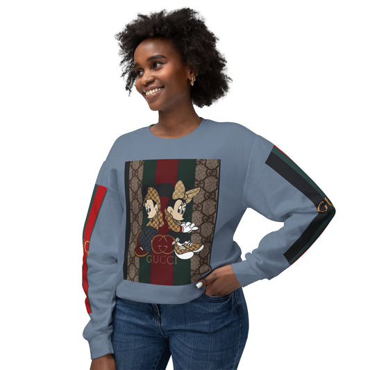 Gucci Inspired Unisex Crewneck Sweatshirt with Mickey & Minnie Design