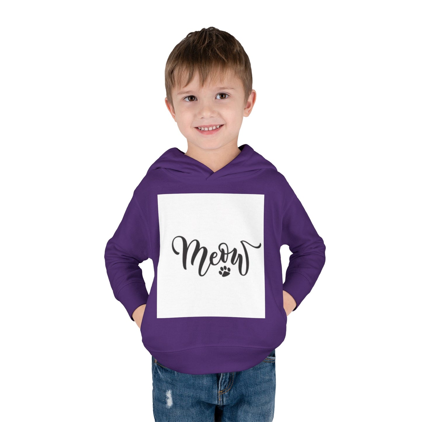 Cute Toddler Pullover Fleece Hoodie - 'Meow' Cat Design