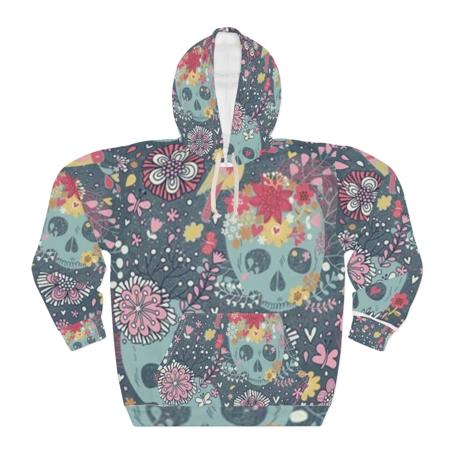 Floral Skull Unisex Pullover Hoodie - Trendy Boho Design for Bold Style