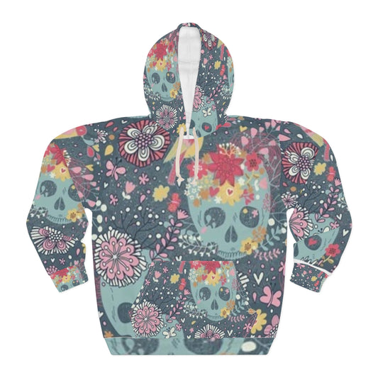 Floral Skull Unisex Pullover Hoodie - Trendy Boho Design for Bold Style