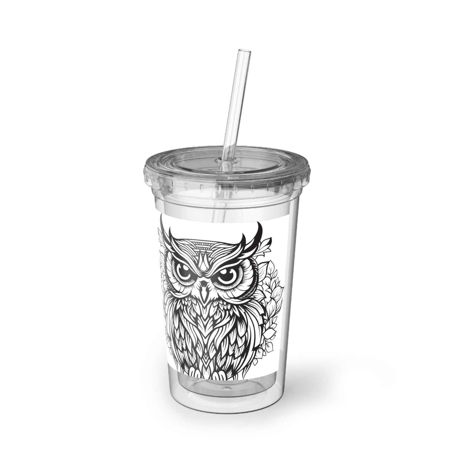 Owl Design Acrylic Cup with Straw - Eco-Friendly Travel Tumbler