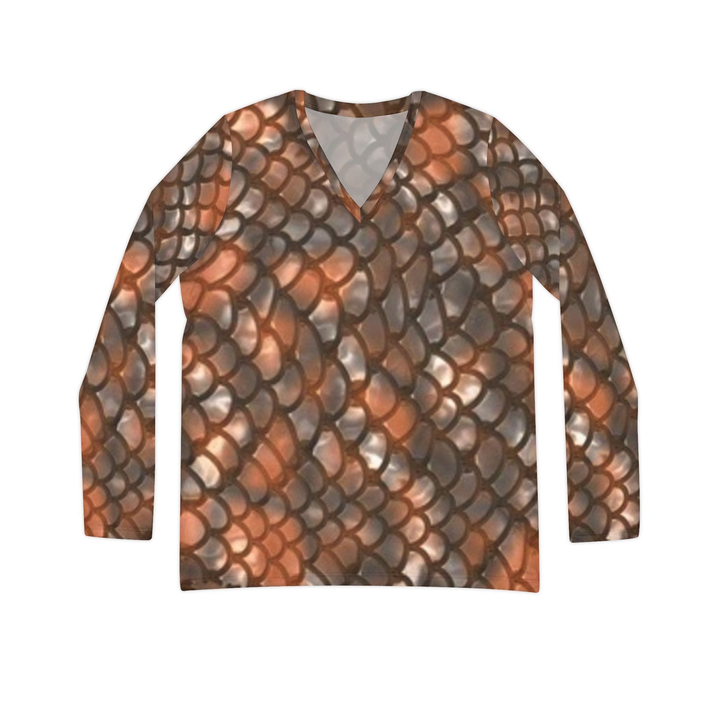 Women's V-Neck Long Sleeve Shirt - Stylish Scales Design for Everyday Wear