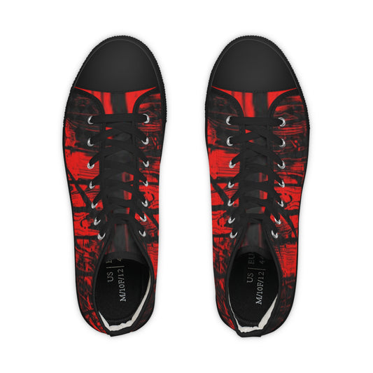 Men's High Top Sneakers - Stylish Red Graphic Footwear for Trendsetters