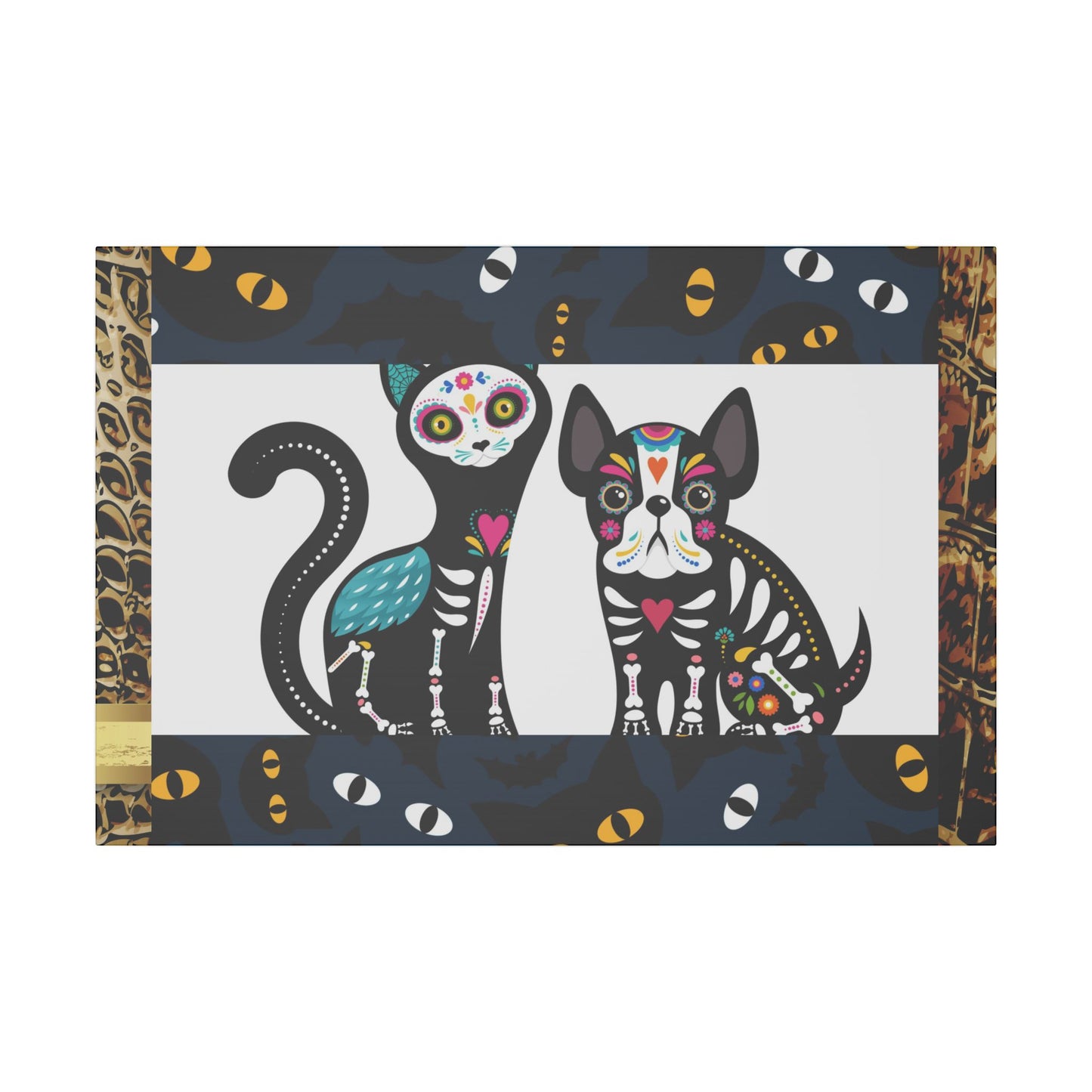 Day of the Dead Pet Canvas Art - Colorful Cat and Dog Wall Decor