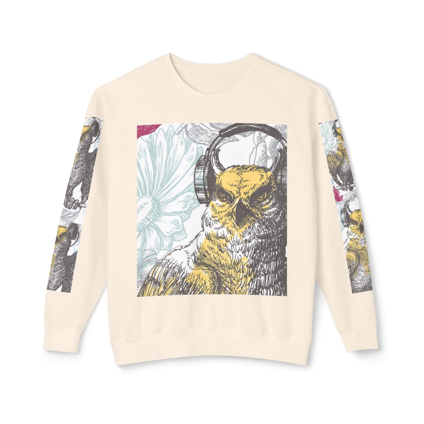 Music Lover's Owl Graphic Crewneck Sweatshirt - Unisex Lightweight Design
