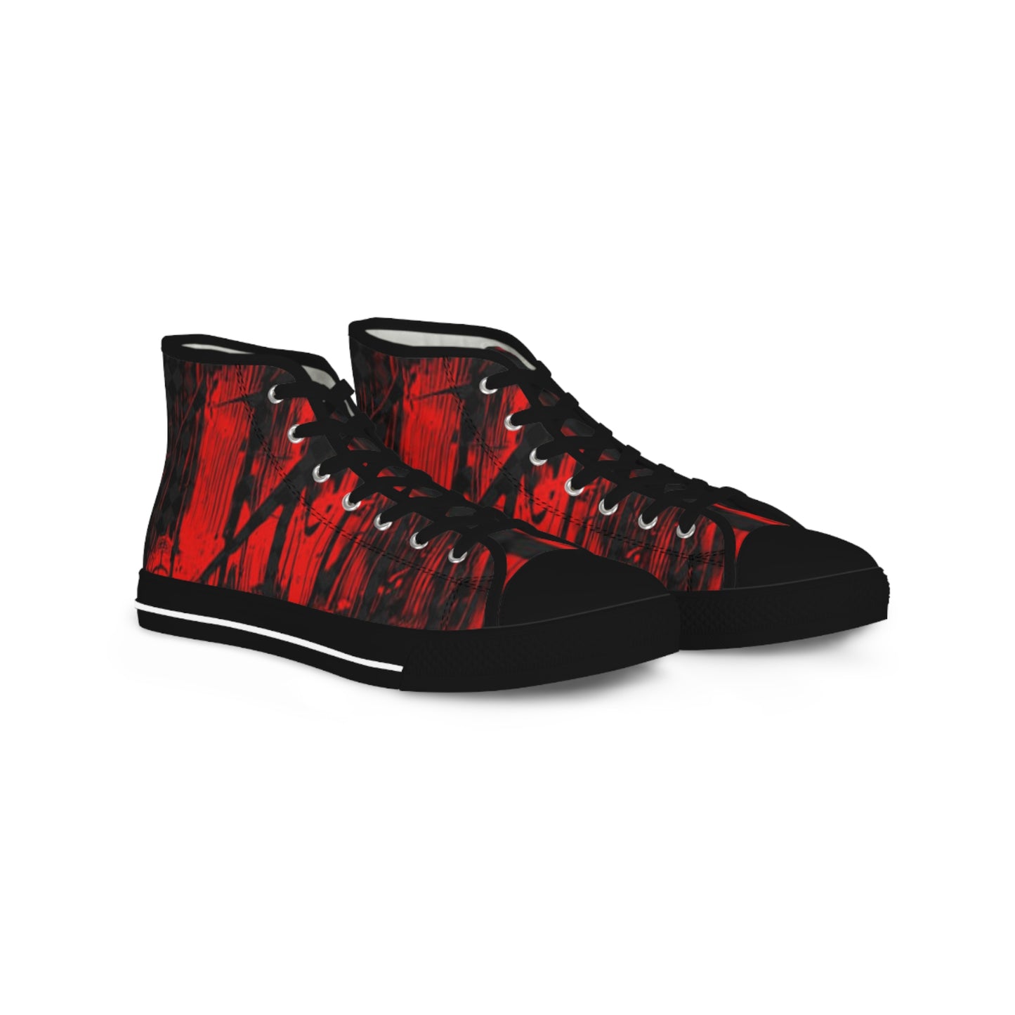 Men's High Top Sneakers - Stylish Red Graphic Footwear for Trendsetters
