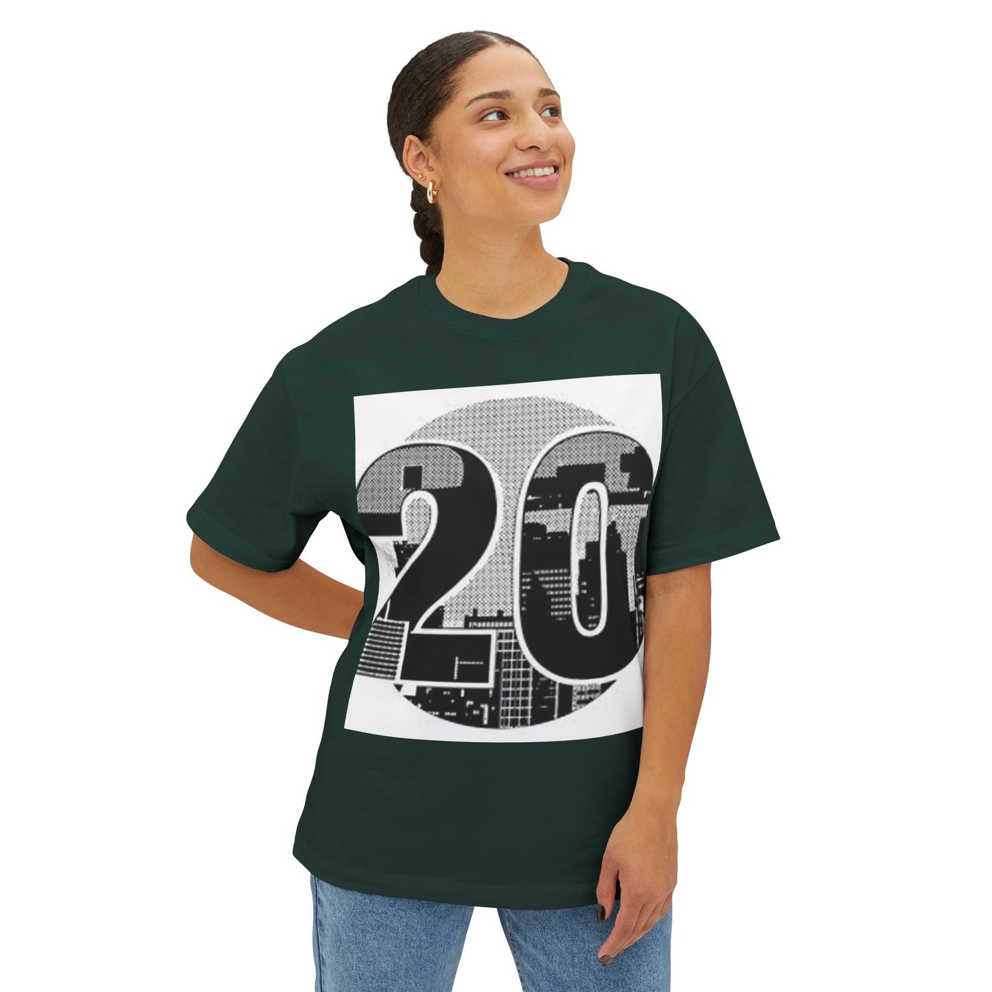 Retro Cityscape 20 Unisex Oversized Boxy Tee - Street Style Graphic Top