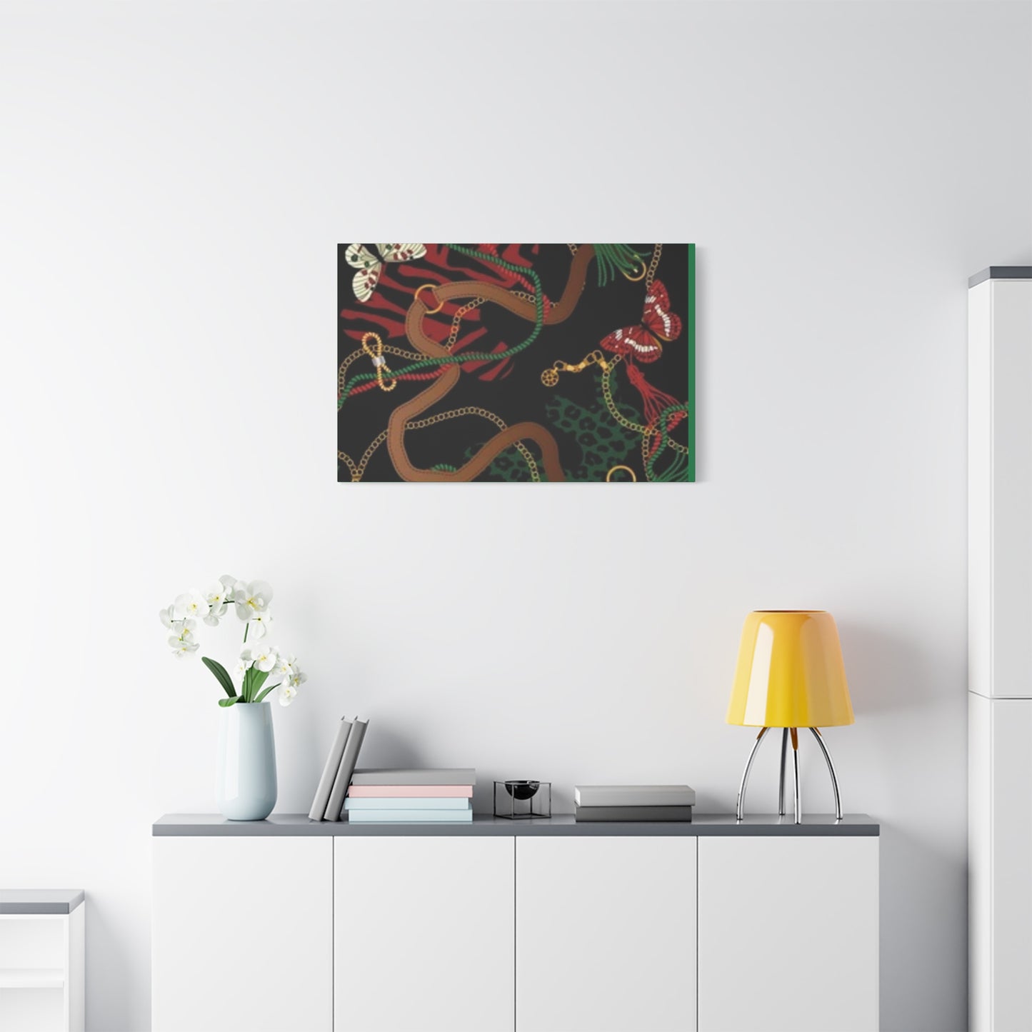 Elegant Matte Canvas Wall Art - Unique Mixed Pattern with Butterflies & Chains