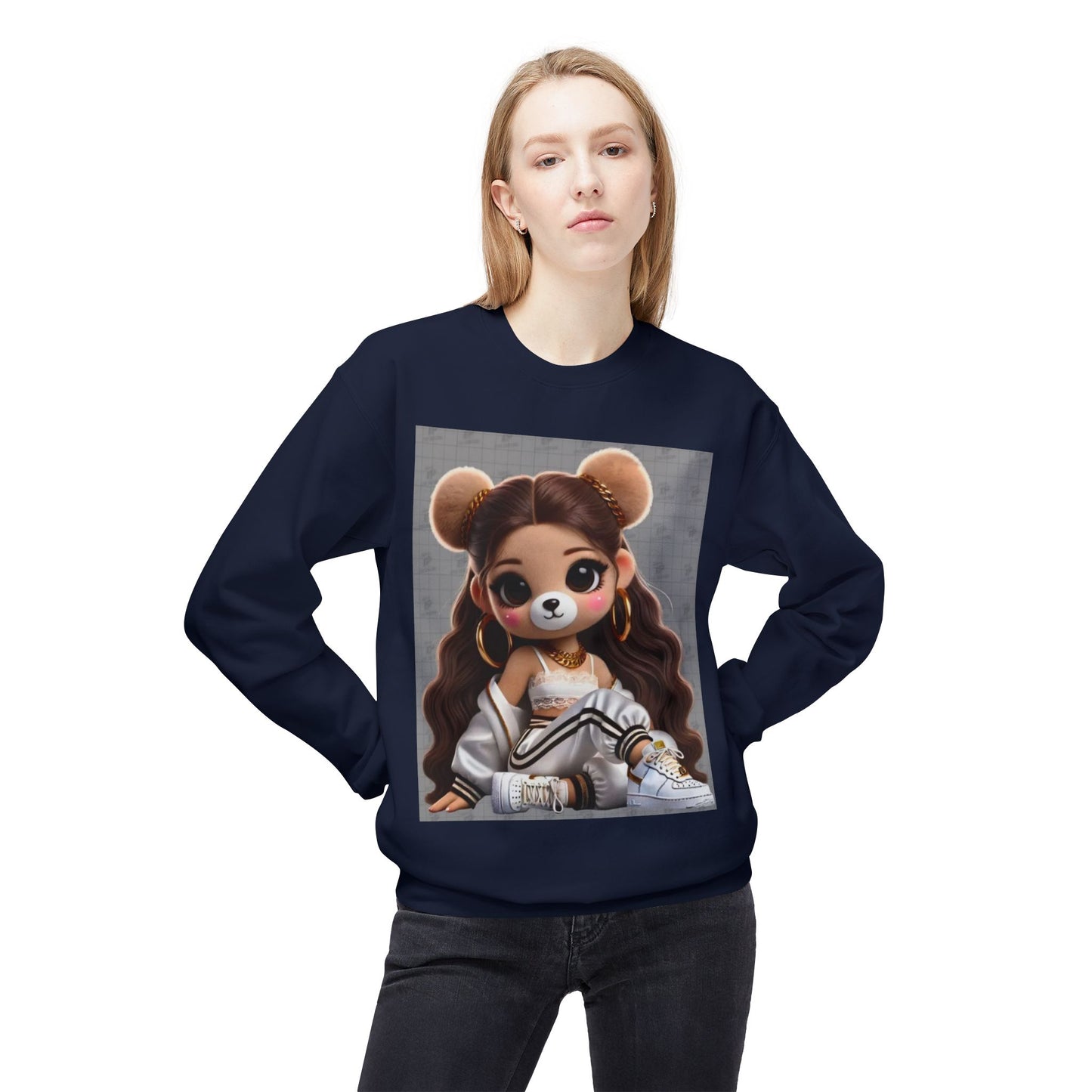 Cute Cartoon Bear Sweatshirt - Unisex Midweight Fleece Crewneck