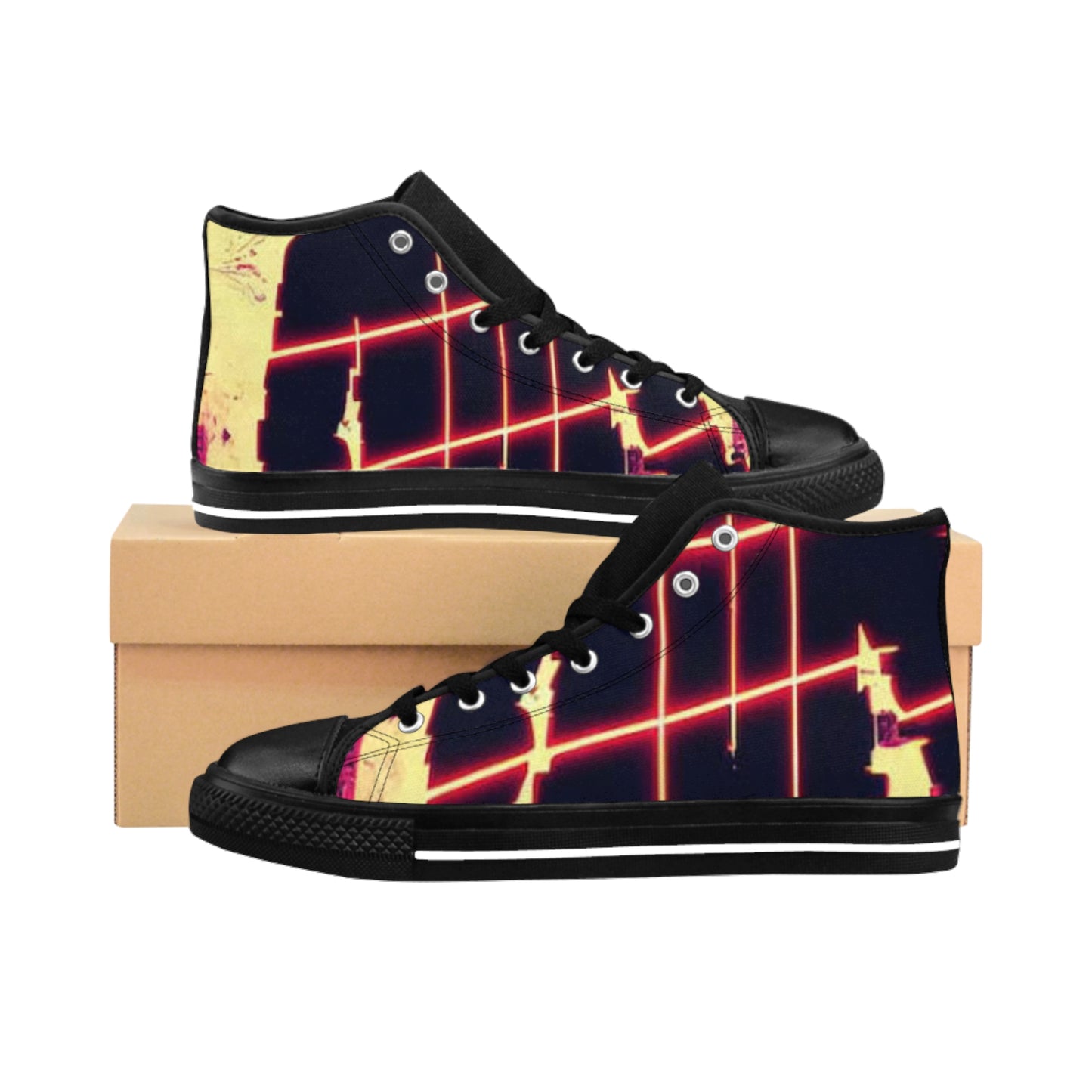 Stylish Women’s High-Top Sneakers with Neon Grid Design
