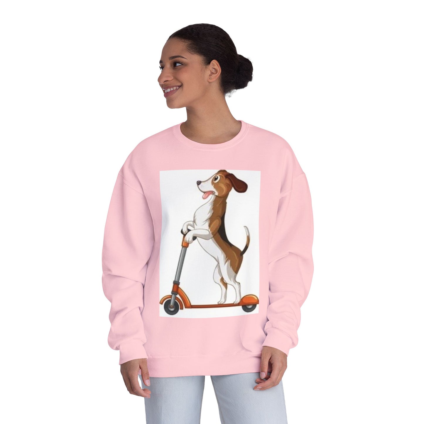 Dog Lover Crewneck Sweatshirt - Fun Beagle on Scooter Design