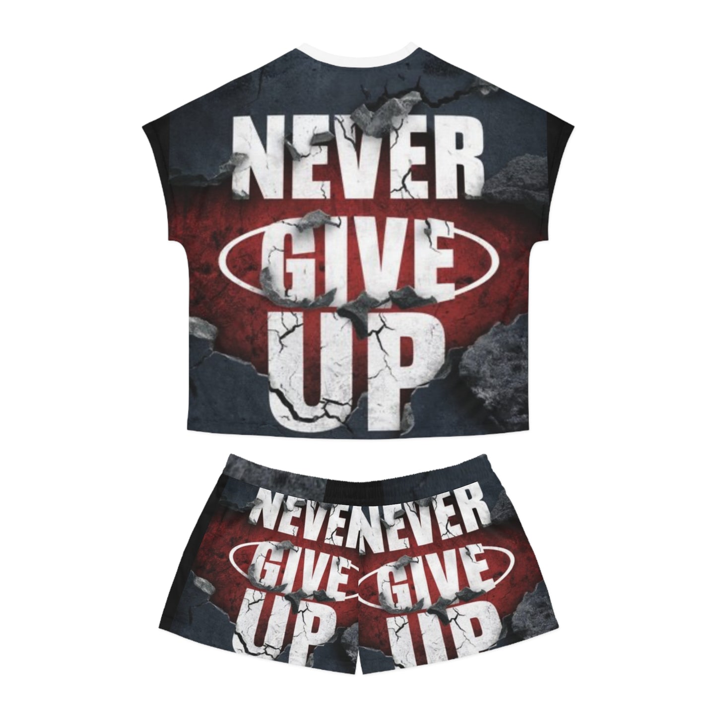 Motivational Women's Pajama Set - 'Never Give Up' Short PJs