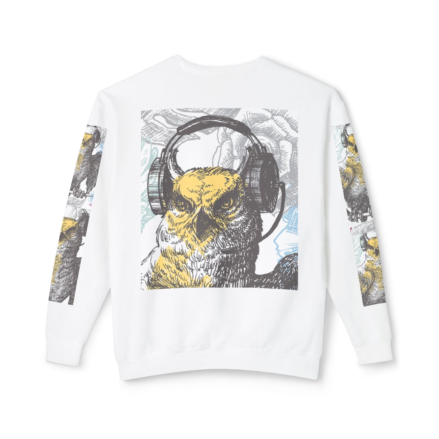 Music Lover's Owl Graphic Crewneck Sweatshirt - Unisex Lightweight Design