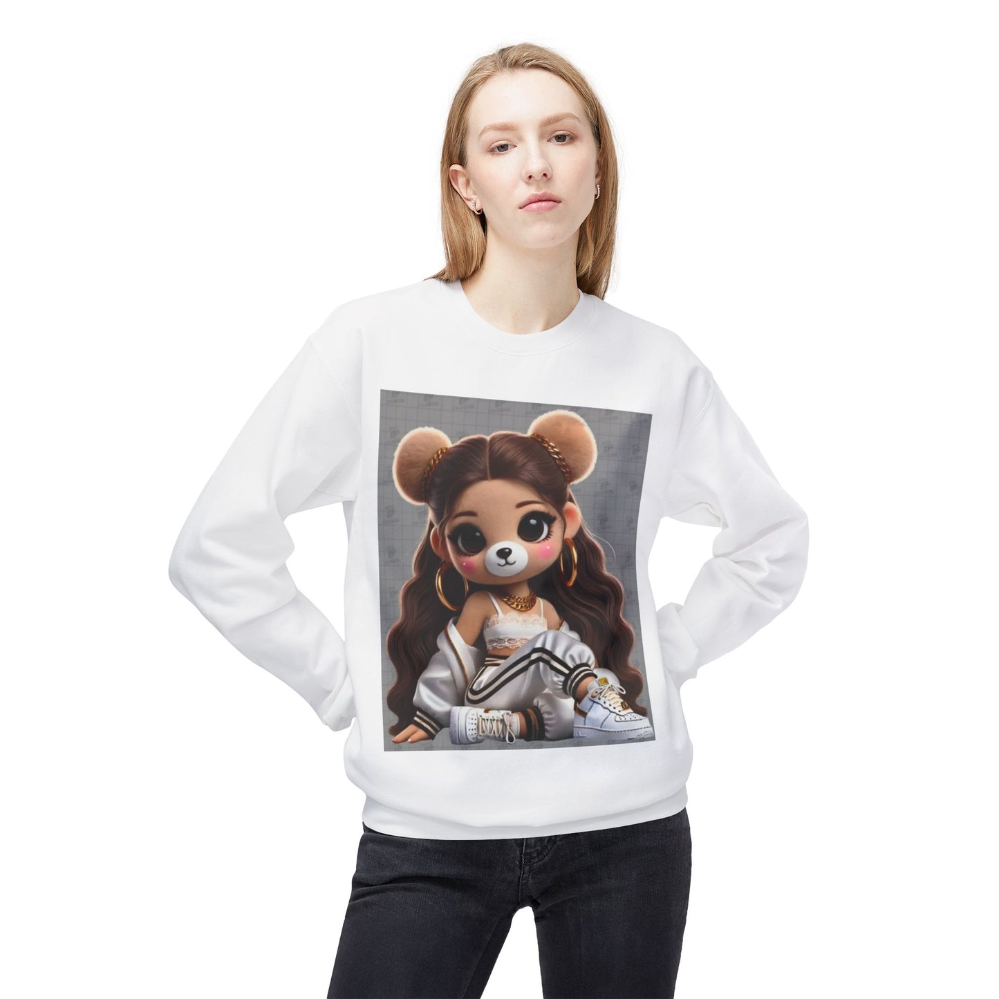 Cute Cartoon Bear Sweatshirt - Unisex Midweight Fleece Crewneck