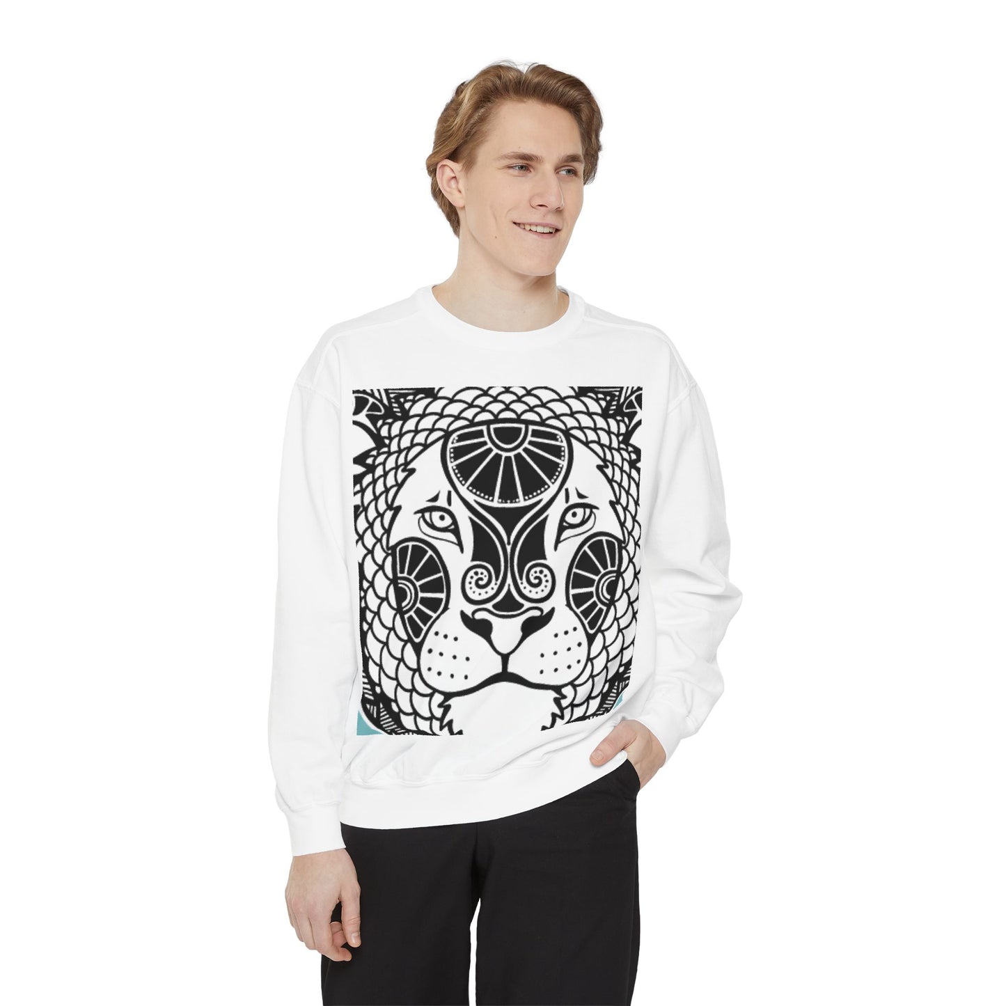 Bohemian Lion Unisex Garment-Dyed Sweatshirt - Cozy & Stylish Animal Graphic Tee for Nature Lovers
