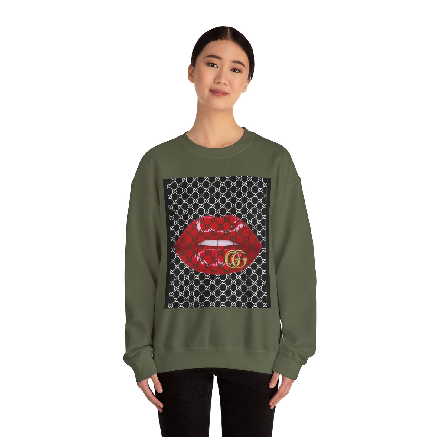 Trendy Unisex Graphic Crewneck Sweatshirt with Lip Design