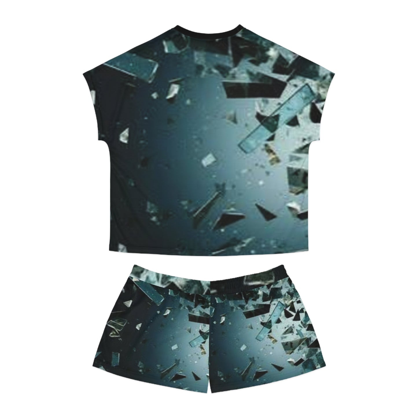 Trendy Women's Short Pajama Set - Abstract Shattered Glass Design