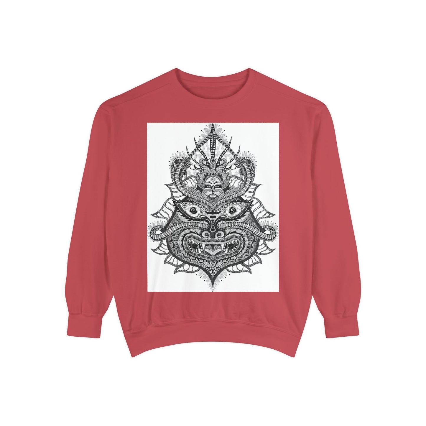 Unique Unisex Garment-Dyed Sweatshirt with Intricate Graphic Design