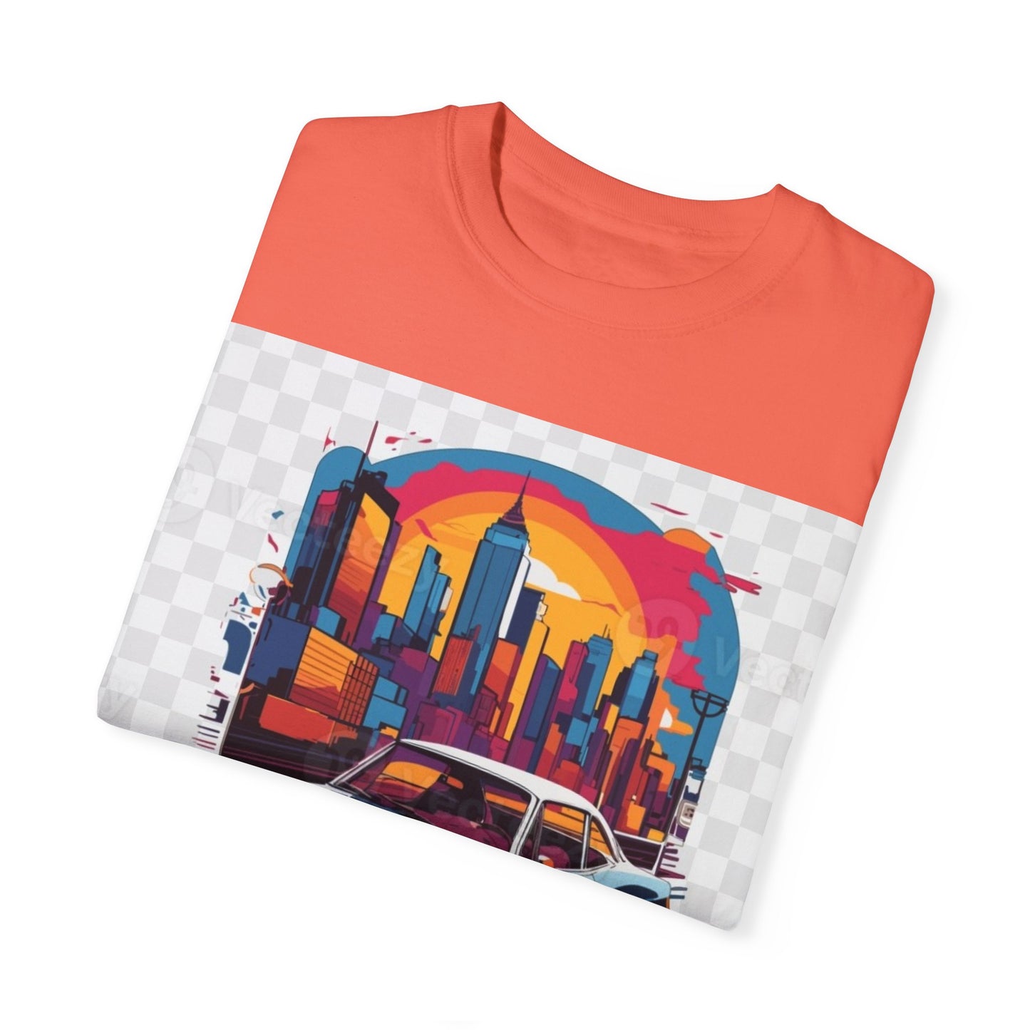 Retro Car Graphic Unisex T-Shirt - Colorful Cityscape Design