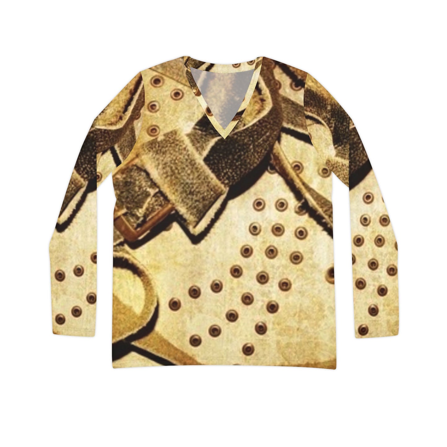 Artistic Women's Long Sleeve V-Neck Shirt with Vintage Design