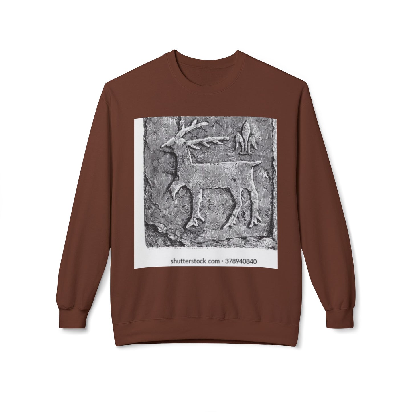 Vintage-Inspired Fleece Crewneck Sweatshirt with Ancient Deer Design