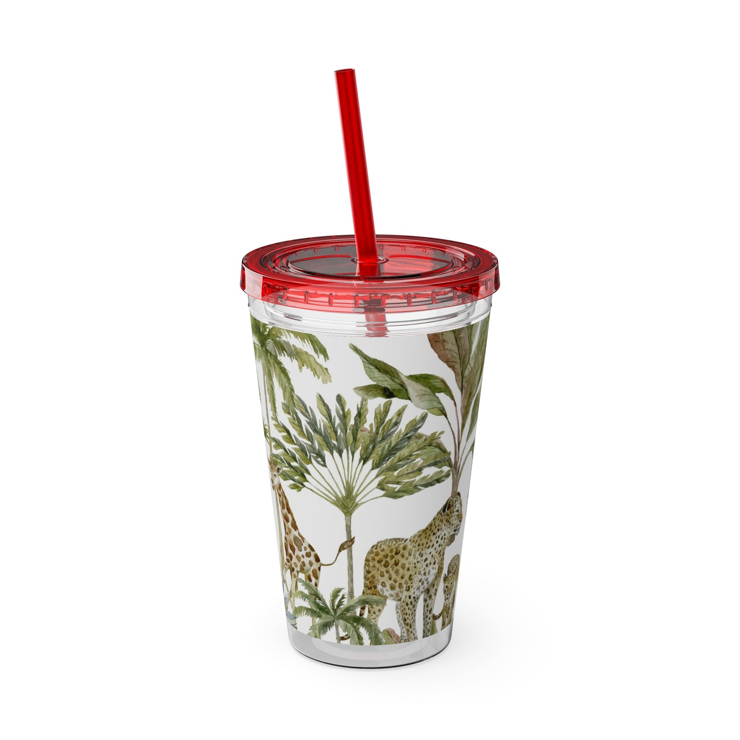Sunsplash Jungle Tumbler with Straw - 16oz Tropical Wildlife Drinkware