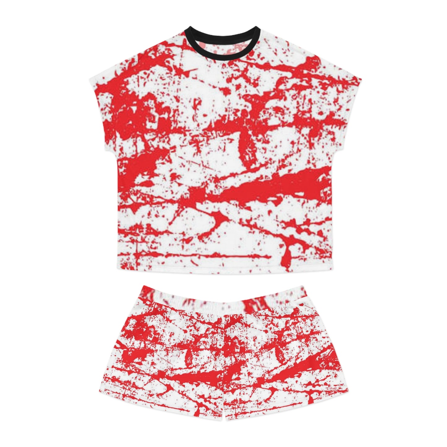 Vibrant Women's Short Pajama Set - Red Splatter Design for Relaxation and Sleep