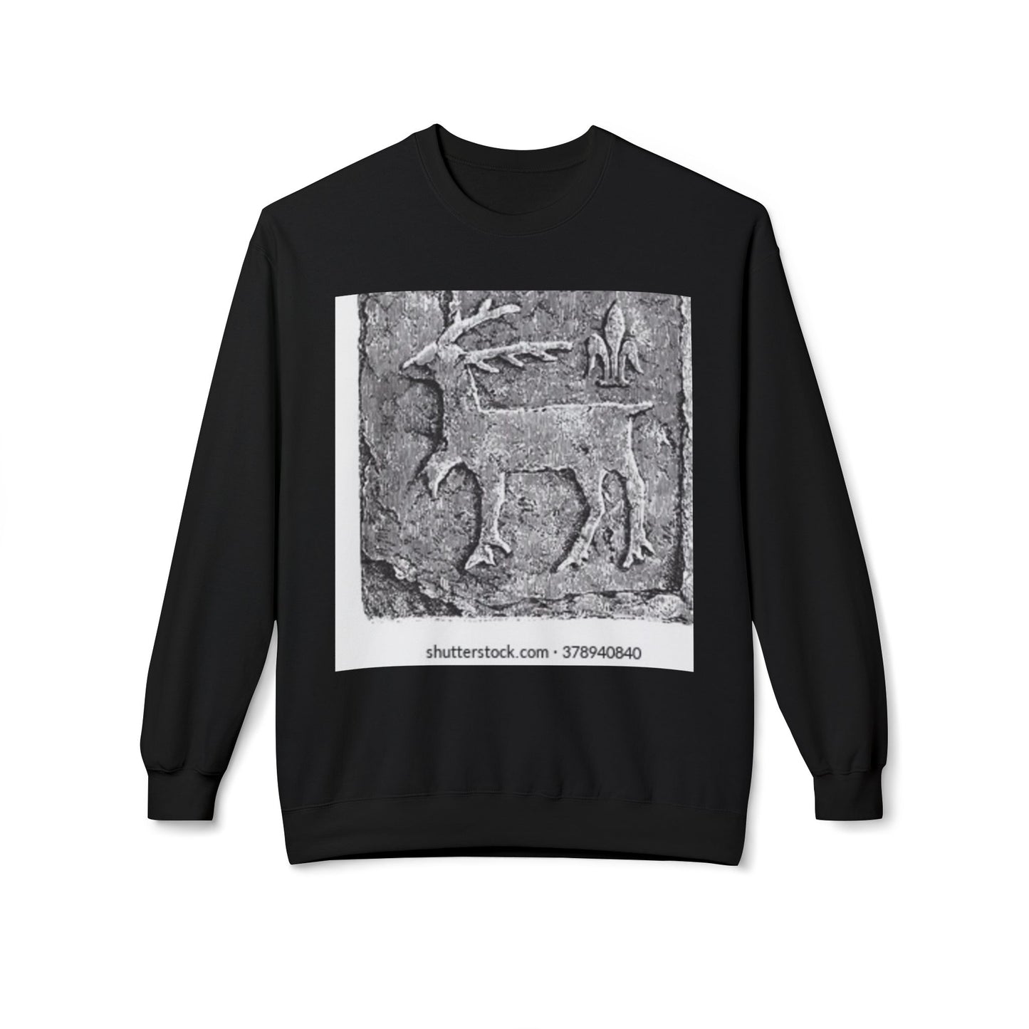 Vintage-Inspired Fleece Crewneck Sweatshirt with Ancient Deer Design