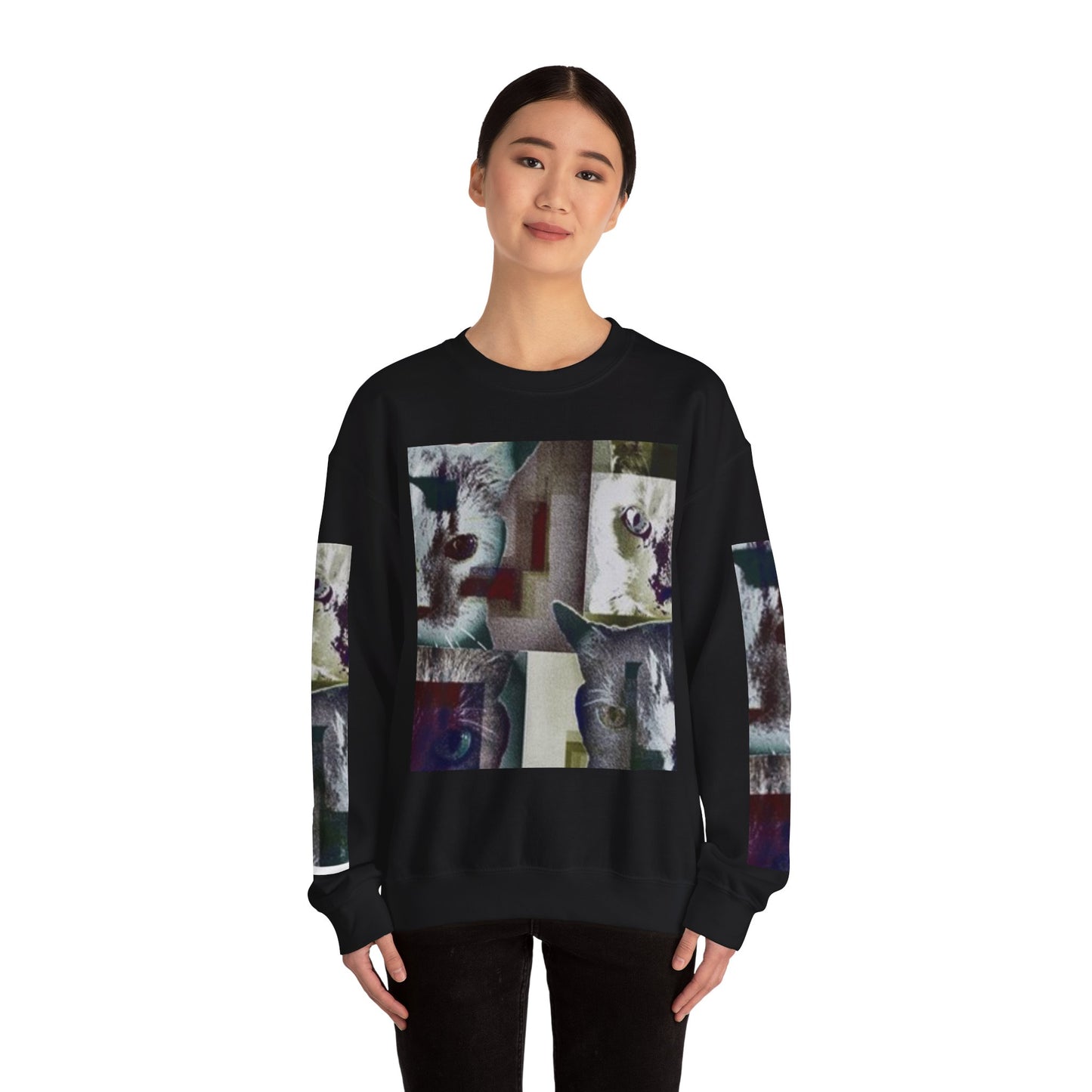 Cozy Cat Lover Crewneck Sweatshirt - Artistic Feline Design