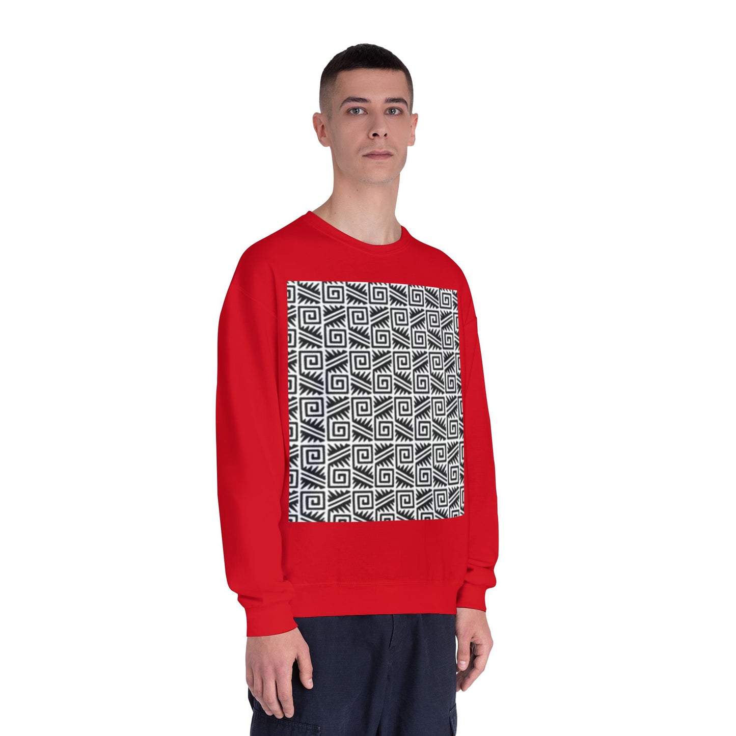 Geometric Pattern Unisex Crewneck Sweatshirt - Cozy Black & White Style